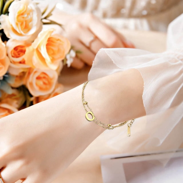 Bracelet Empilable en Acier Inoxydable Doré à Double Couche avec Lettre Initiale, Bijou pour Femmes et Adolescentes