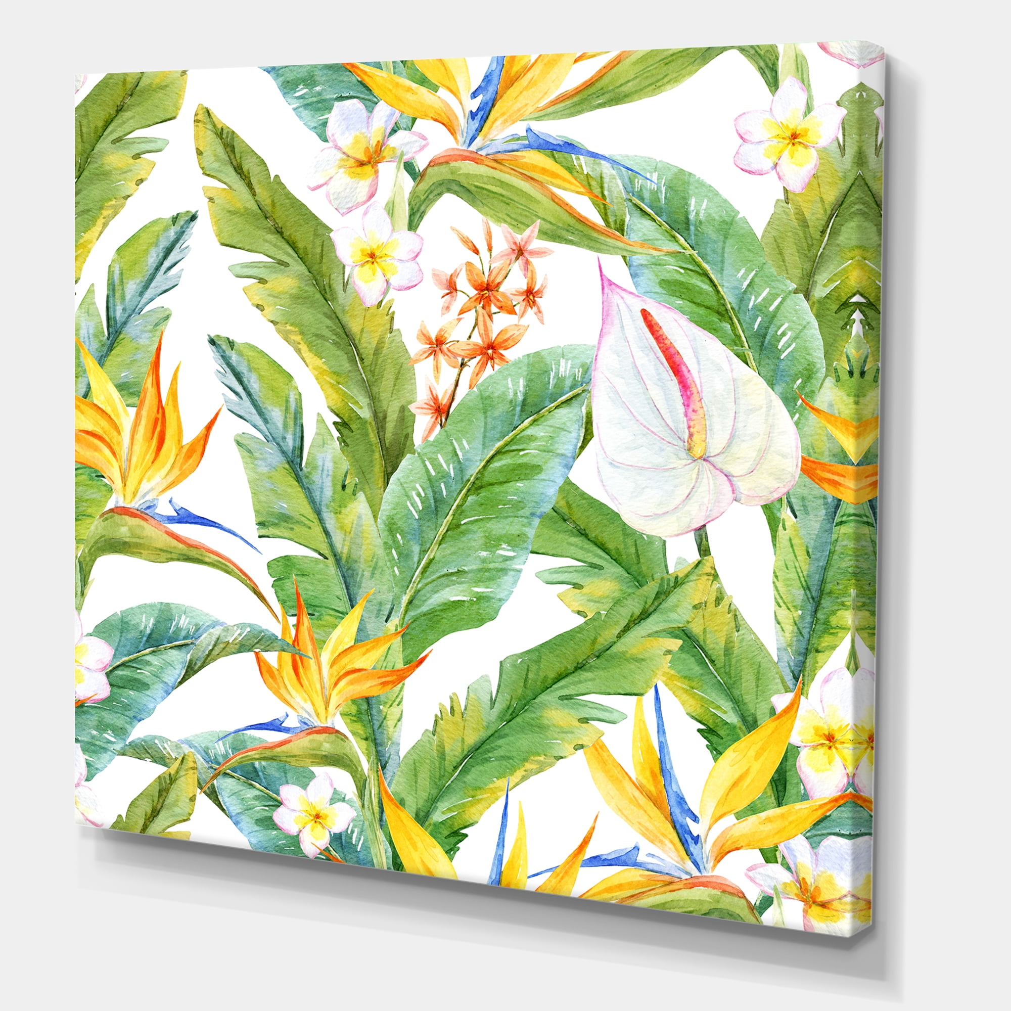Yellow Flowers and Tropical Foliage II 30 in x 30 in Painting Canvas Art Print, by Designart