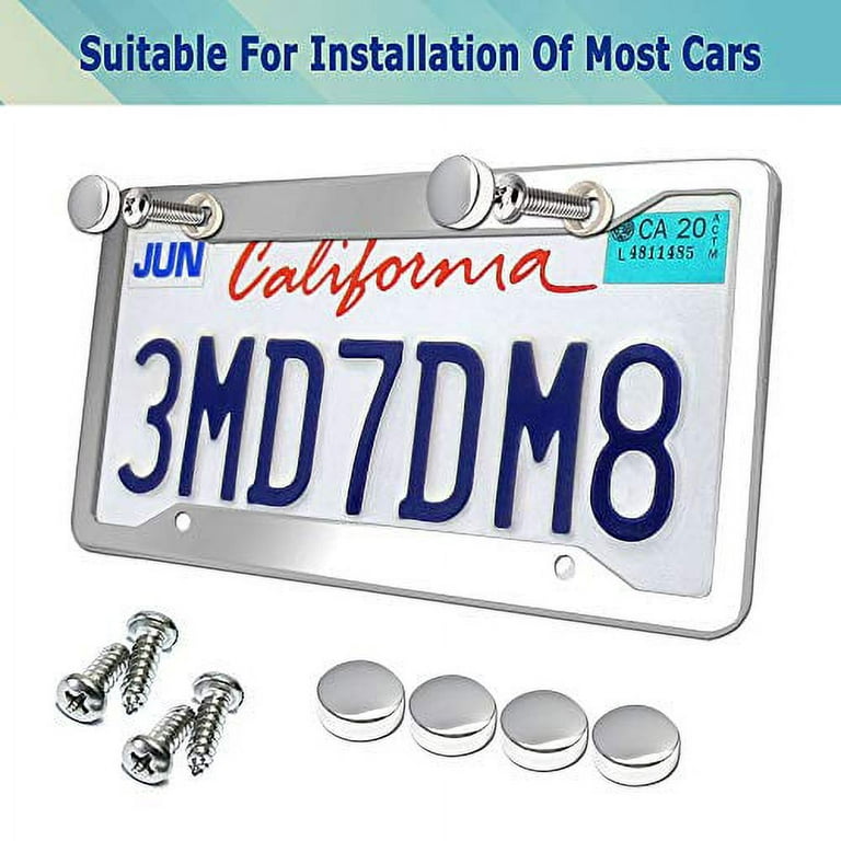 Blue License Plate Frames- 2 Pack 4 Holes Thin Metal Aluminum Car Tag Cover  Holder with Stainless Steel Screws Caps for Front and Rear, Rust/Rattle  Proof Pad, Gift- Bright Blue Car Accessories