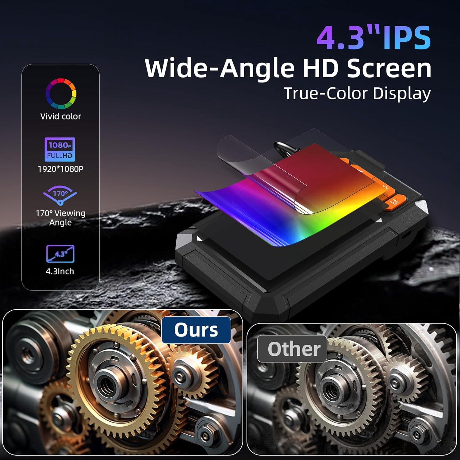 Endoscope Camera with Light,Borescope Cameras with 4.3" IPS 1920P HD Inspection Kamera IP67 Waterproof with 8 Adjustable LEDs 16.5 FT Semi-Rigid Cable Borescopes for Sewer Drain Pipe Cool Gadgets