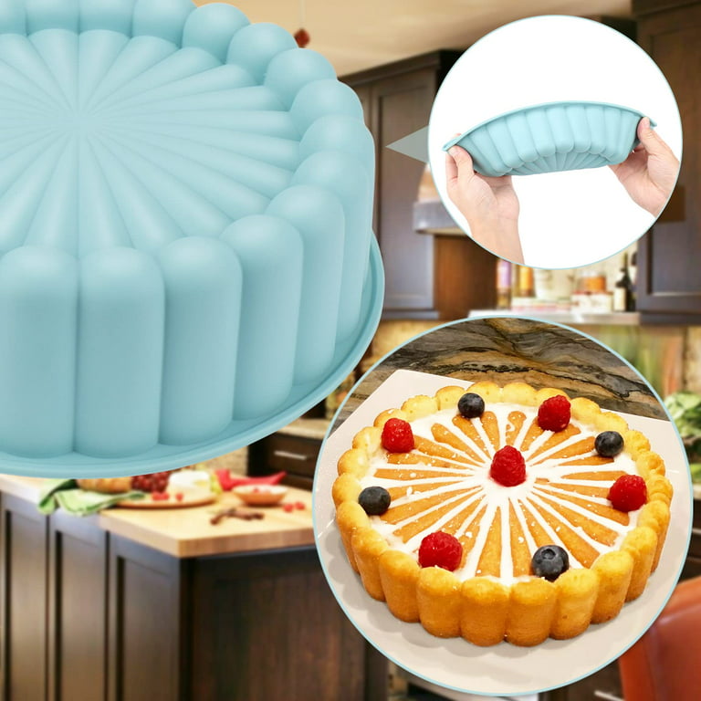 Baking Silicone Mould Charlotte Cake Pan,Non-Stick Round 7.68 x 2.4 Inches  Deep Round Silicone Cake Pan Baking Mold with Flower Shaped Specialty