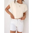 thumbnail image 5 of Womens Short Sleeve Cropped T-shirts Summer Rolled Dolman Sleeve Crop Tops Casual Round Neck Solid Short Basic Tees, 5 of 7