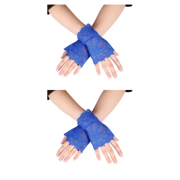 sweethay Manopla de encaje sin dedos para mujer, guantes cortos para fiesta de baile, novia, madre, novia, regalo, cómodo, transpirable, azul Azul 2Conjunto
