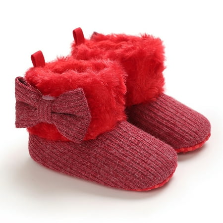 

Autumn Winter Baby Girl Bow Velvet Warm And Thick Toddler Shoes