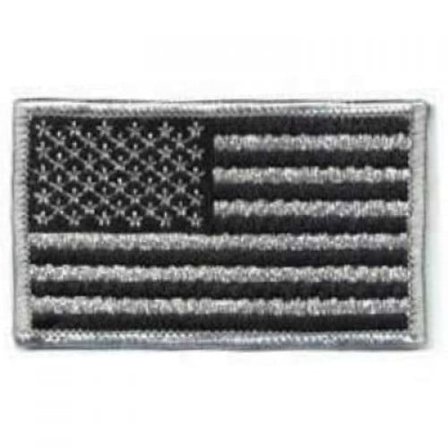 USA Flag Patch, Hook and Loop, America, Patriotic, Silver and Black 3.25"x2"