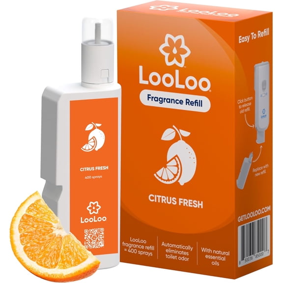Loo Loo Touch Free Toilet Freshener Refills, Natural Essential Oils – Toilet Smell Eliminator, Bathroom Deodorizer, Air Freshener Spray for Bathroom, Citrus Fresh Fragrance, 2.0 Fl Oz