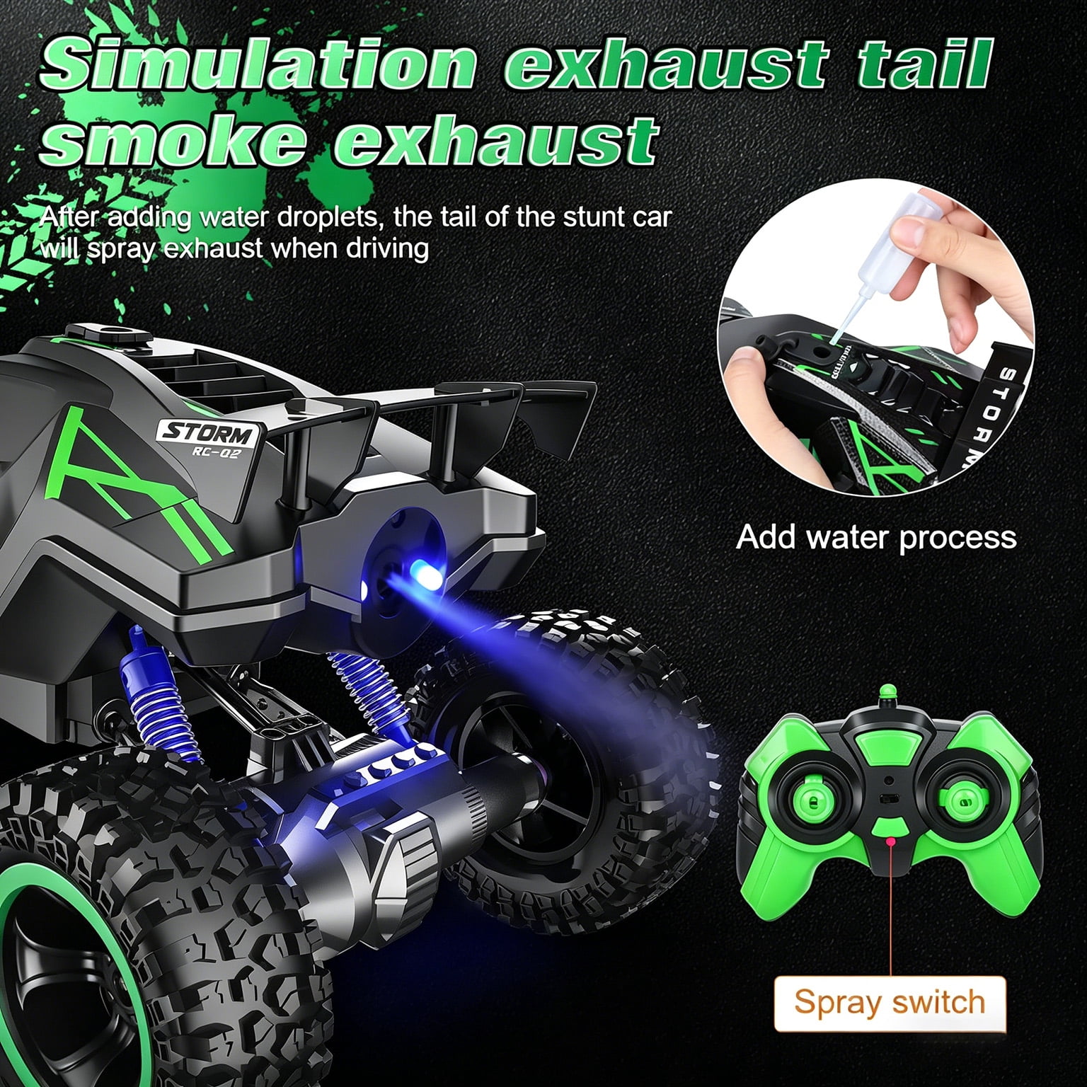 HNH 1:16 RC Monster Truck Cars Toys for Boys, 25+Km/H Remote Control Car, 2.4GHz High-Speed off-Road RC Truck with Lights & 2 Rechargable Batteries