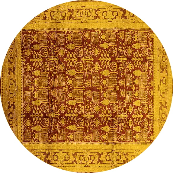 Ahgly Company Indoor Round Oriental Yellow Traditional Area Rugs, 8' Round
