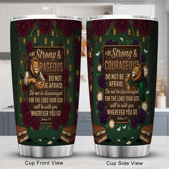 Lion Tumbler 20oz Travel Coffee Cup with Lid Christian Faith Gift for Him