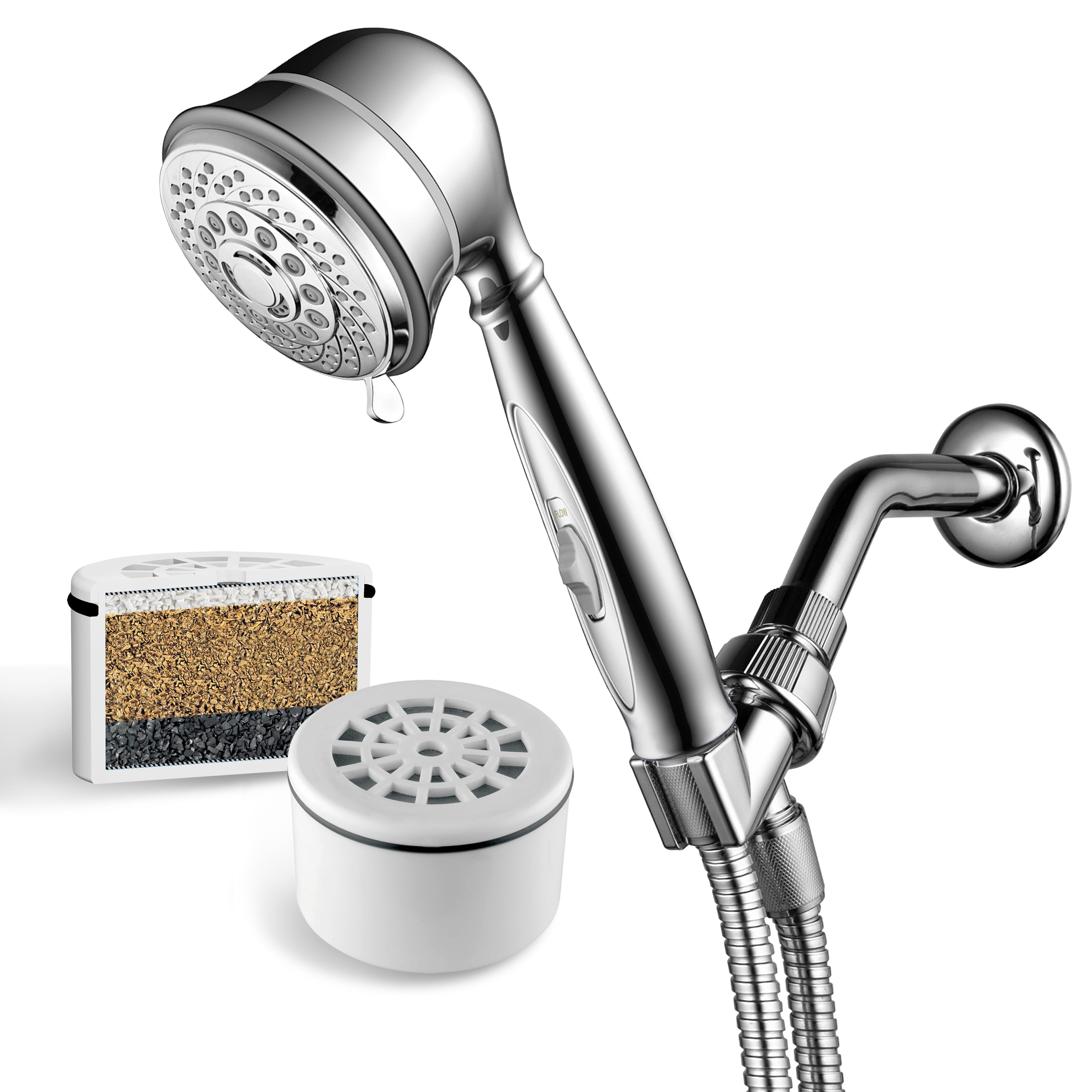 Premium Chrome HotelSpa 7-Setting AquaCare Series Spiral Handheld Shower Head with Patented ON/OFF Pause Switch and 5-7 foot Stretchable Stainless Steel Hose 
