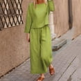 thumbnail image 2 of UAMVSH Women 2 Piece Outfits Cotton Linen Loungewear Sets Lightweight Long Sleeve Tops Matching Palazzo Wide Leg Pants Beach Vacation Clothes(XX-Large,Green), 2 of 5