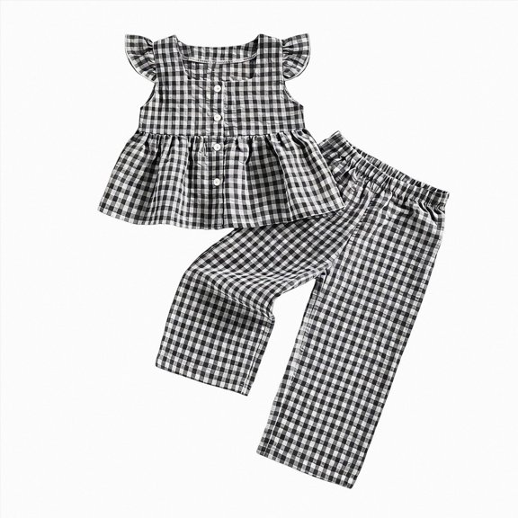 Ccpelsie Little Girl's 2 Piece Outfits Sleeveless Ruffle Tank Top with Elastic Waist Pants Sets Black,4-5 Years