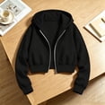 thumbnail image 5 of Gealkoca Girl's Zip Up Cropped Hoodie Crop Top Sweatshirt Drawstring Long Sleeve Jacket Kid's Solid Color Casual Zippered Hooded Sweatshirt 5-15Y, 5 of 6