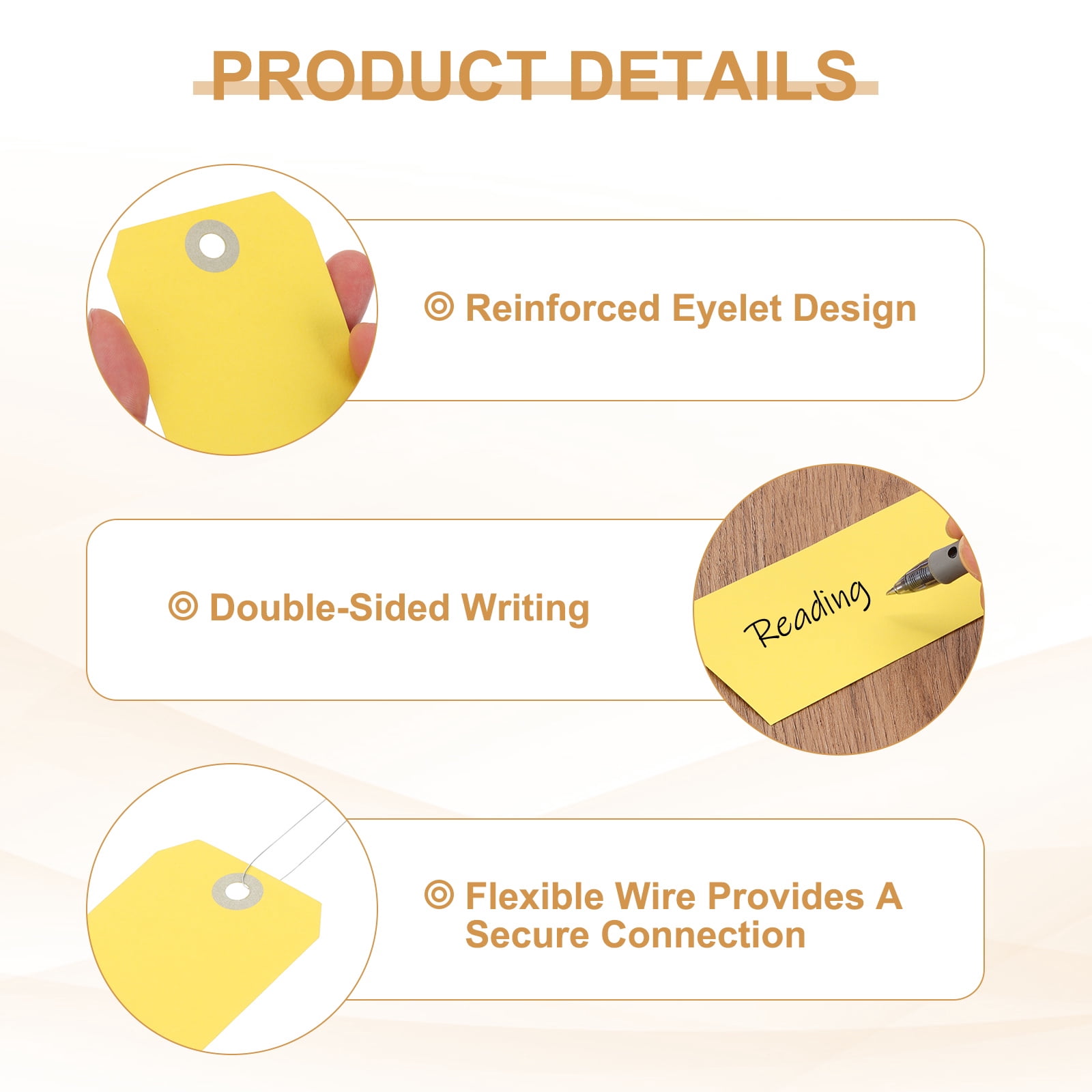 Uxcell Blank Shipping Tags Shipping Tags with Wire Manila Hang Label Tag with Reinforced Eyelet for Inventory Gift Label Dark Yellow 4-3/4"