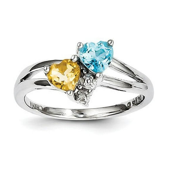 Primal Silver Sterling Silver Blue Topaz, Citrine and Diamond Ring