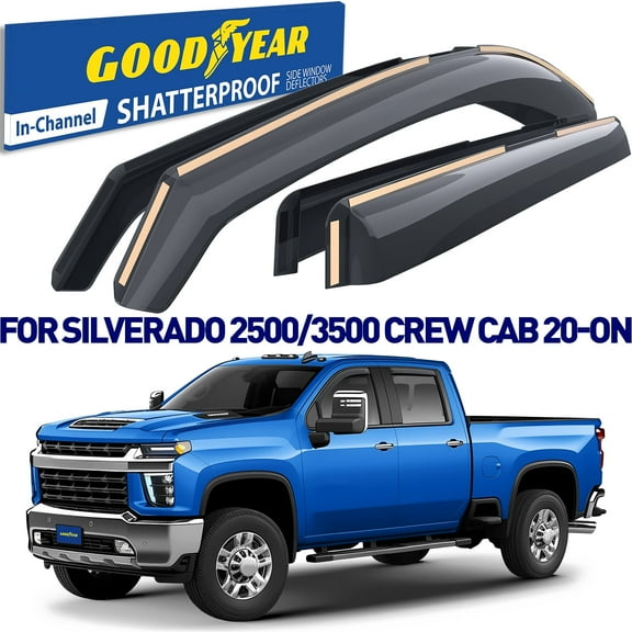 Goodyear Shatterproof in-Channel Window Deflectors for Chevy Silverado/Sierra 2500HD/3500HD 2020-2025 Crew Cab, Rain Guards, Window Visors for Cars, Vent Deflector, Car Accessories, 4 pcs - GY007746