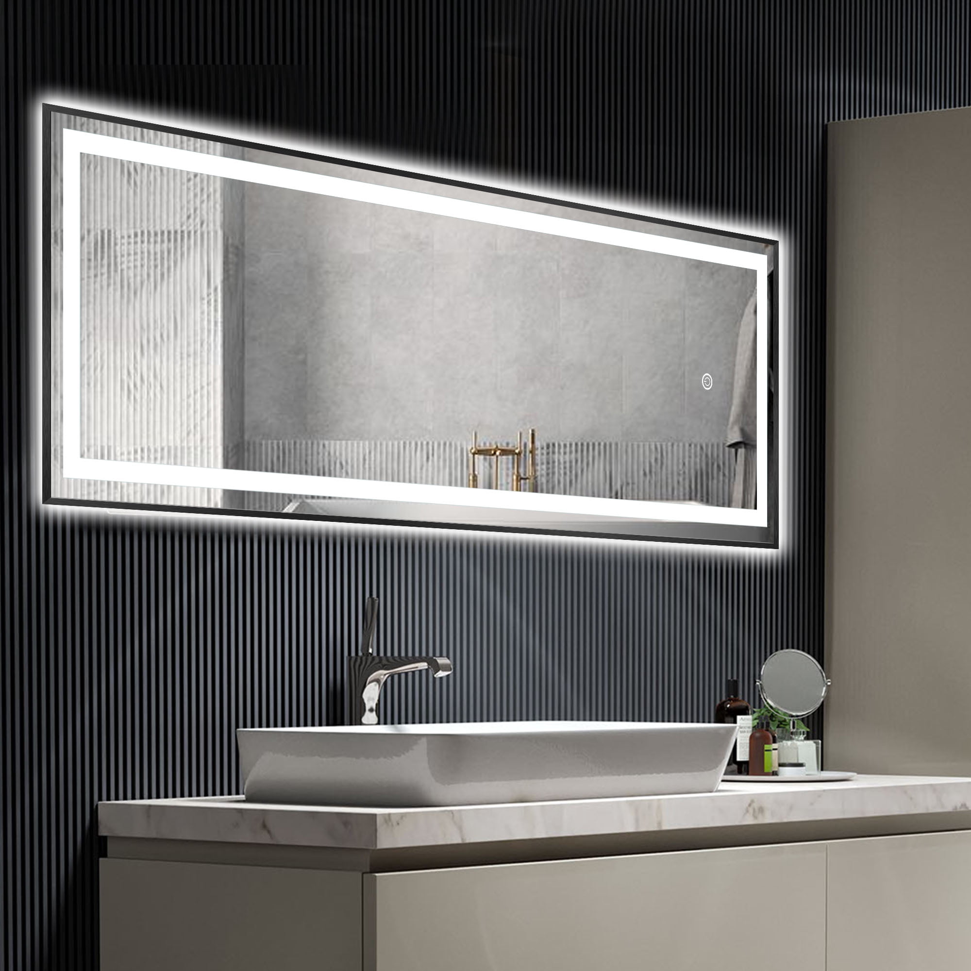 22 in x 65 in Black Modern LED Mirror