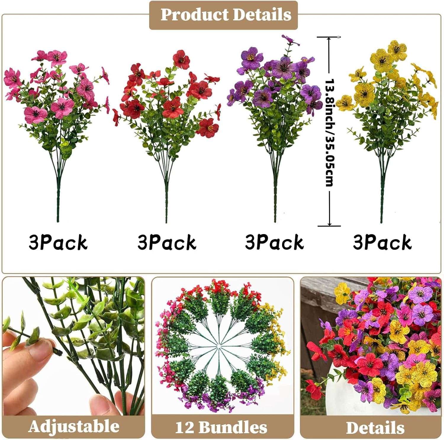 Artificial Flowers Outdoor UV Resistant Fake Plants, Silk Daisy in Pots for Porch Patio Garden, Faux Potted Home Decor for Outside (Mix Pink, Red, Purple, Yellow)