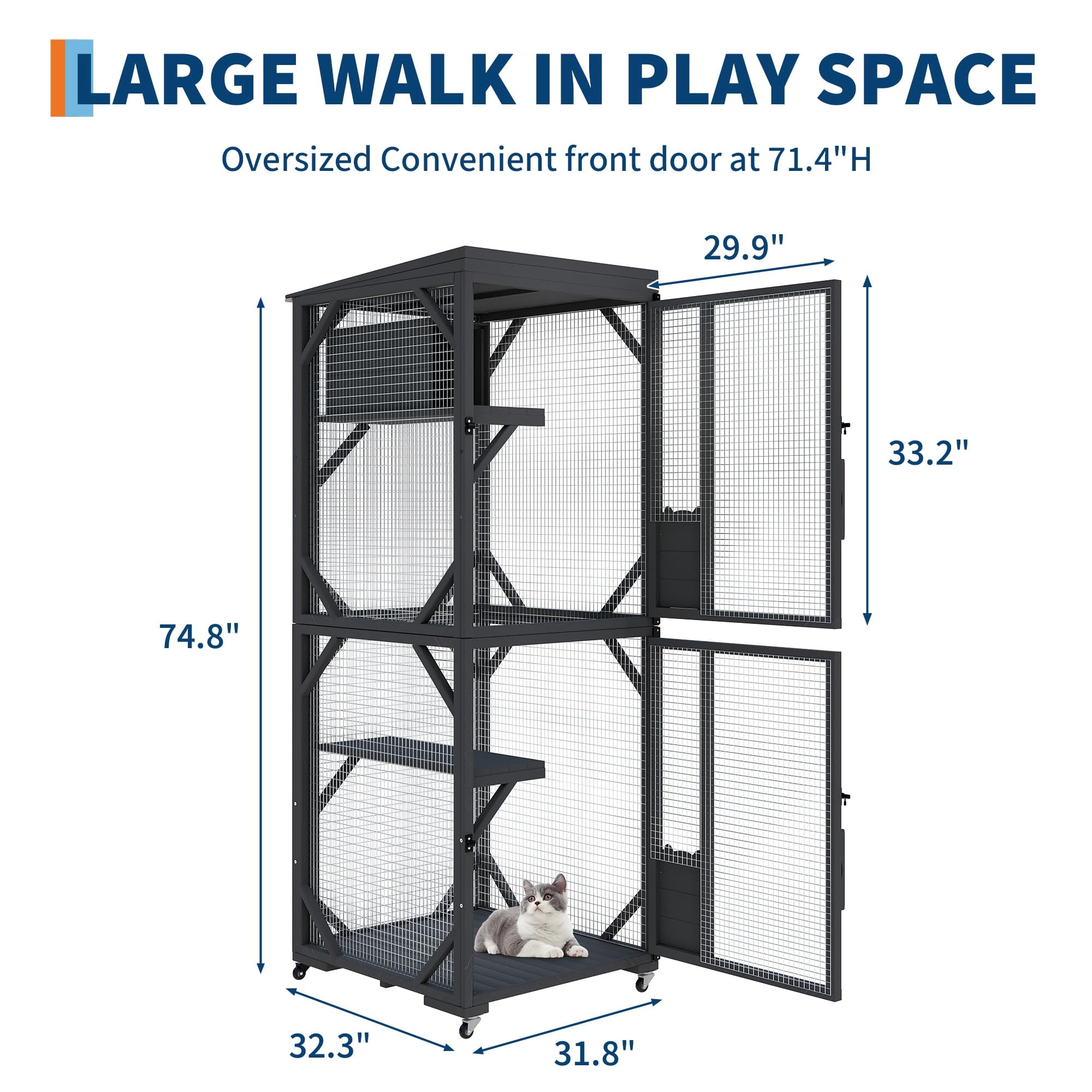 Outdoor Window Cat Enclosure, Walk-in Cat Cage, Outdoor Enclosure Extra Large,Black,Small