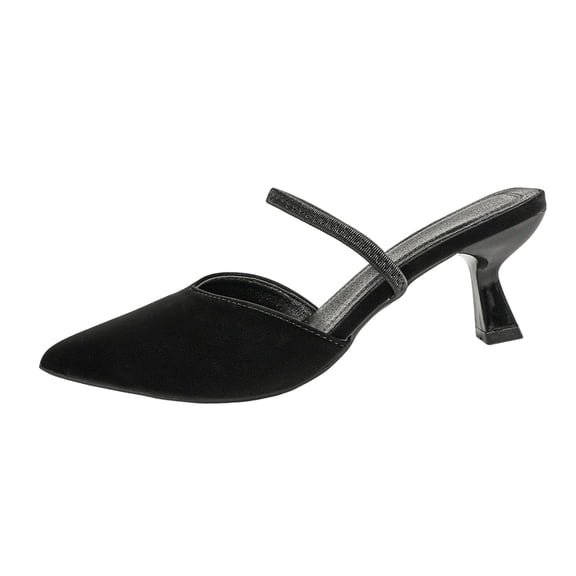 KEGIRLOM Women's Fashionable And Casual Solid Color Pointed Toe Heels Versatile High Heels Shoes Black Size 6