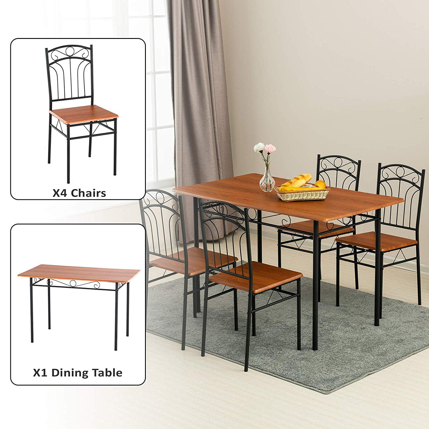 Mecor 5 Piece Dining Table Set Vintage, Vintage Metal Kitchen Table And Chairs Set