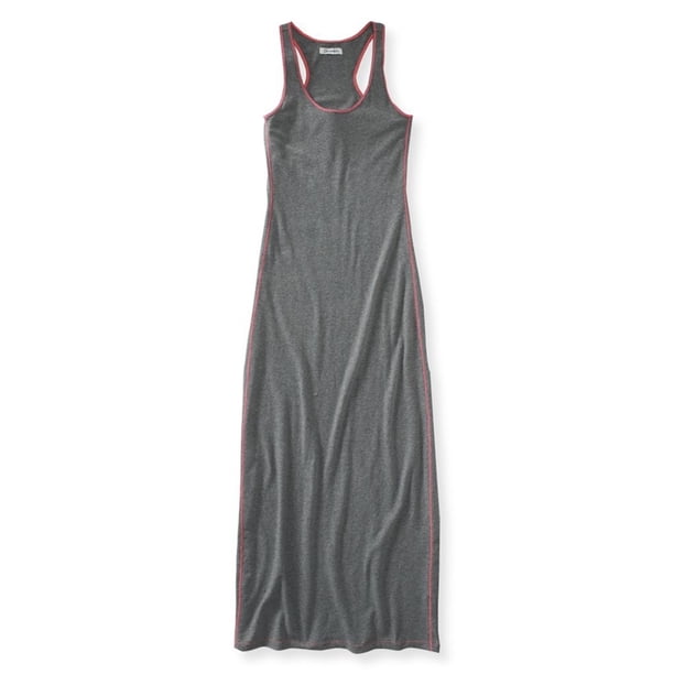 Aeropostale Maxi vestido sin mangas con columna de color sólido para mujer, gris, mediano Aeropostale Maxi