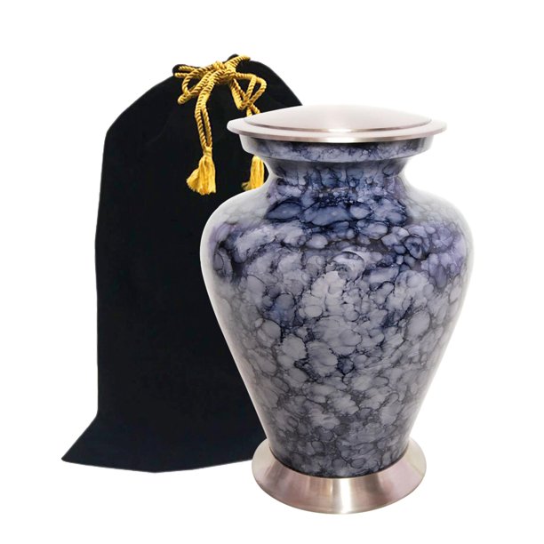 Marbled Blue Cremation Urn Beautifully Handcrafted Adult Funeral Urn Solid Metal Funeral Urn