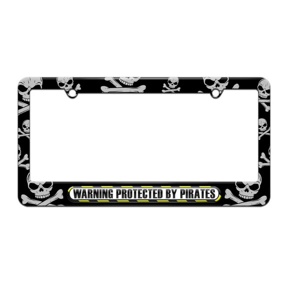 Protected By Pirates - License Plate Tag Frame - Skull and Crossbones Design