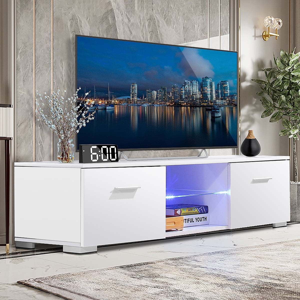 TV Stand for TVs up to 65'' w/RGB LED Backlights, 2 Shelves, 2 Drawers