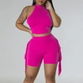 thumbnail image 2 of Women's Fashionable Sexy Casual Shorts Two Piece Set Sleeveless Fringe Round Neck Solid Color Outfit Summer Comfortable Stylish, 2 of 2
