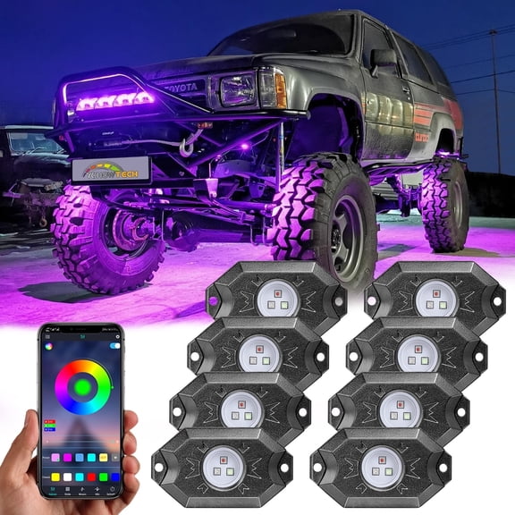 8 Pods RGB LED Rock Lights Wireless APP Control Music Mode Waterproof for Truck UTV ATV