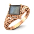 thumbnail image 2 of 1.30 Ctw Square Labradorite Filigree 925 Sterling Silver Rose Vermeil Solitaire Valentines Day Gifts Ring, 2 of 4