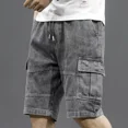 thumbnail image 3 of Pantalones cortos de mezclilla para hombre con cordón y texto, pantalones cortos cargo para hombre, pantalones vaqueros con botones cortados, novedad en Jorts, moda popular de verano Y2k, 3 of 5