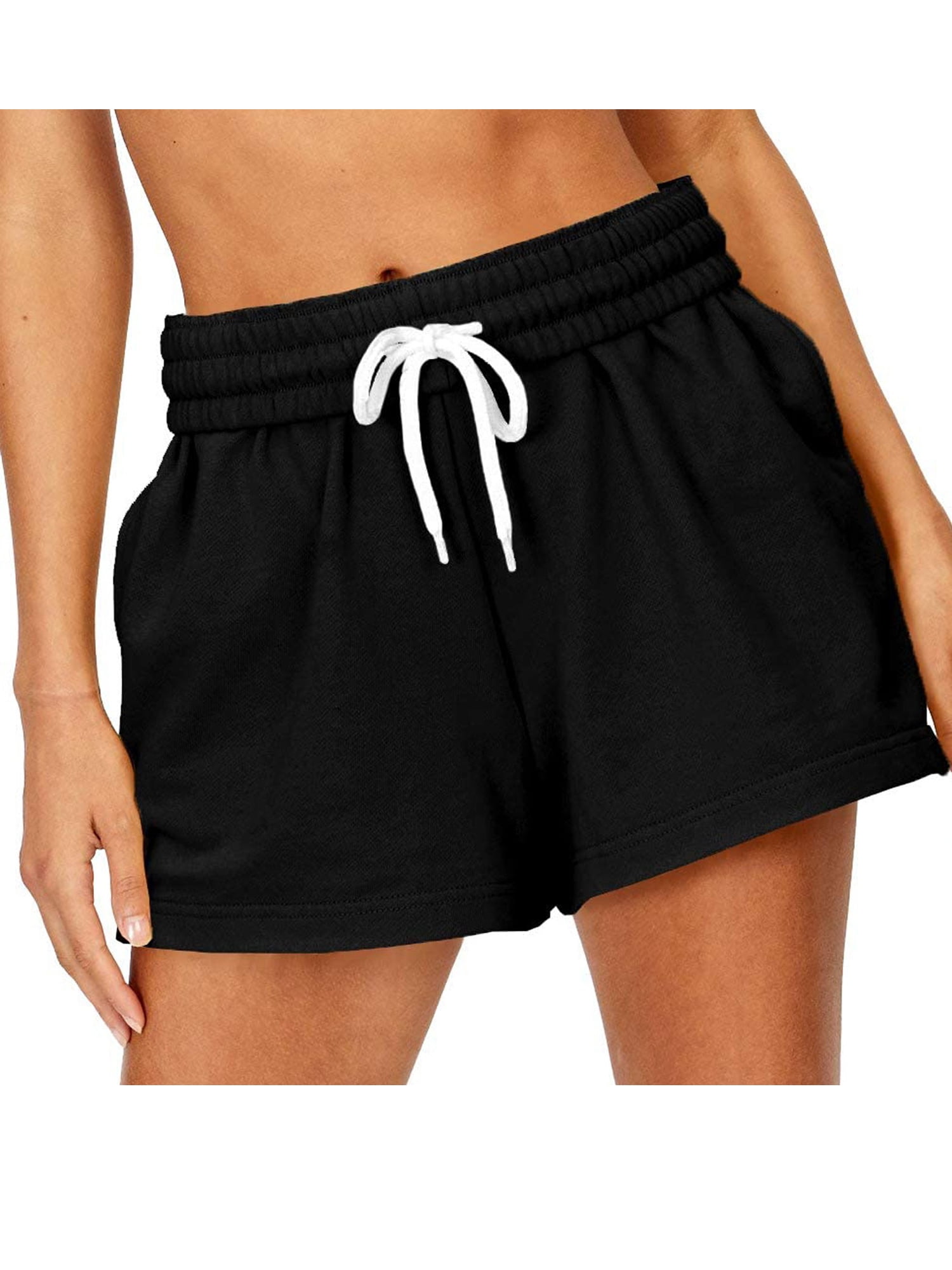 Eyicmarn Women Sweat Shorts Elastic High Waist Wide Leg Sports Shorts