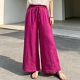thumbnail image 6 of PBFRDSJ Cotton Linen Plazzo Pants for Women Boho Floral Embroidered Drawstring Pants Casual Wide Leg Peasant Vacation Bottoms, 6 of 8