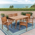 thumbnail image 2 of GDF Studio Uma Outdoor Acacia Wood 7 Piece Dining Set, Teak, 2 of 9