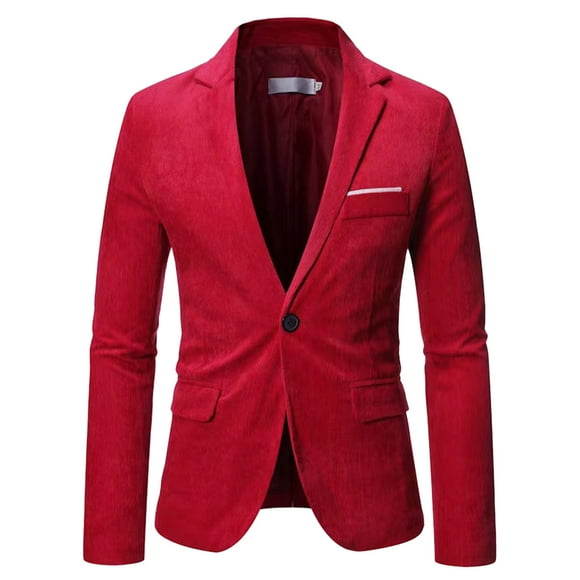 BOBOGOJP Men's Casual Suit Jacket Long-sleeved Business Wedding Party Jacket Coat (Red,M)