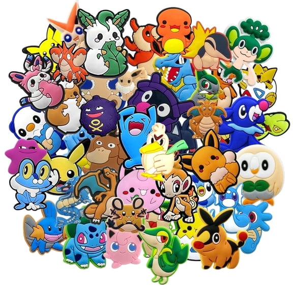 IVASKY 27 Pcs Anime Pocket Monster Shoe Charms for Clogs, Japanese Cartoon Decoration Pins for Boys Kids Girls PVC Party Favor