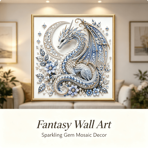 Jeweled Mosaic Dragon Diamond Art Kit, All‑In‑One Beginner Friendly DIY Craft Set, Sparkling Pearl Gem Floral Mosaic Dragon Art, Perfect Holiday & Housewarming Handmade Gift (Serenity)