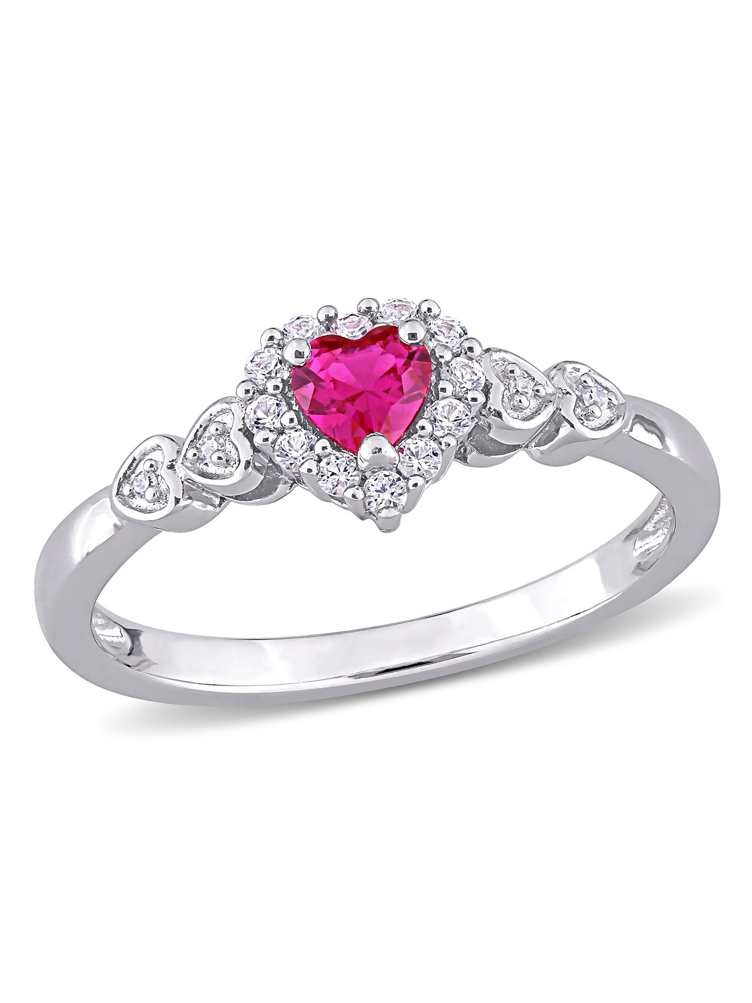 14K Gold Heart Shaped Ruby Center Diamond Accent Ring SZ 3