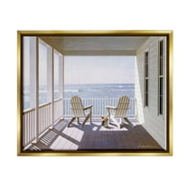 Stupell Industries Porch Chairs Overlooking the Tide Realistic Painting Metallic Gold Framed Floating Canvas Wall Art, 16x20, by Zhen-Huan Lu