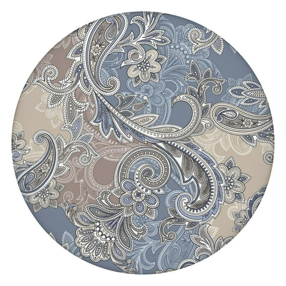 44 Inch Round Elastic Tablecloth - Vintage Paisley Waterproof Fitted Table Cover for Outdoor Dining, Windproof & Scratch-Resistant Boho Chic Design