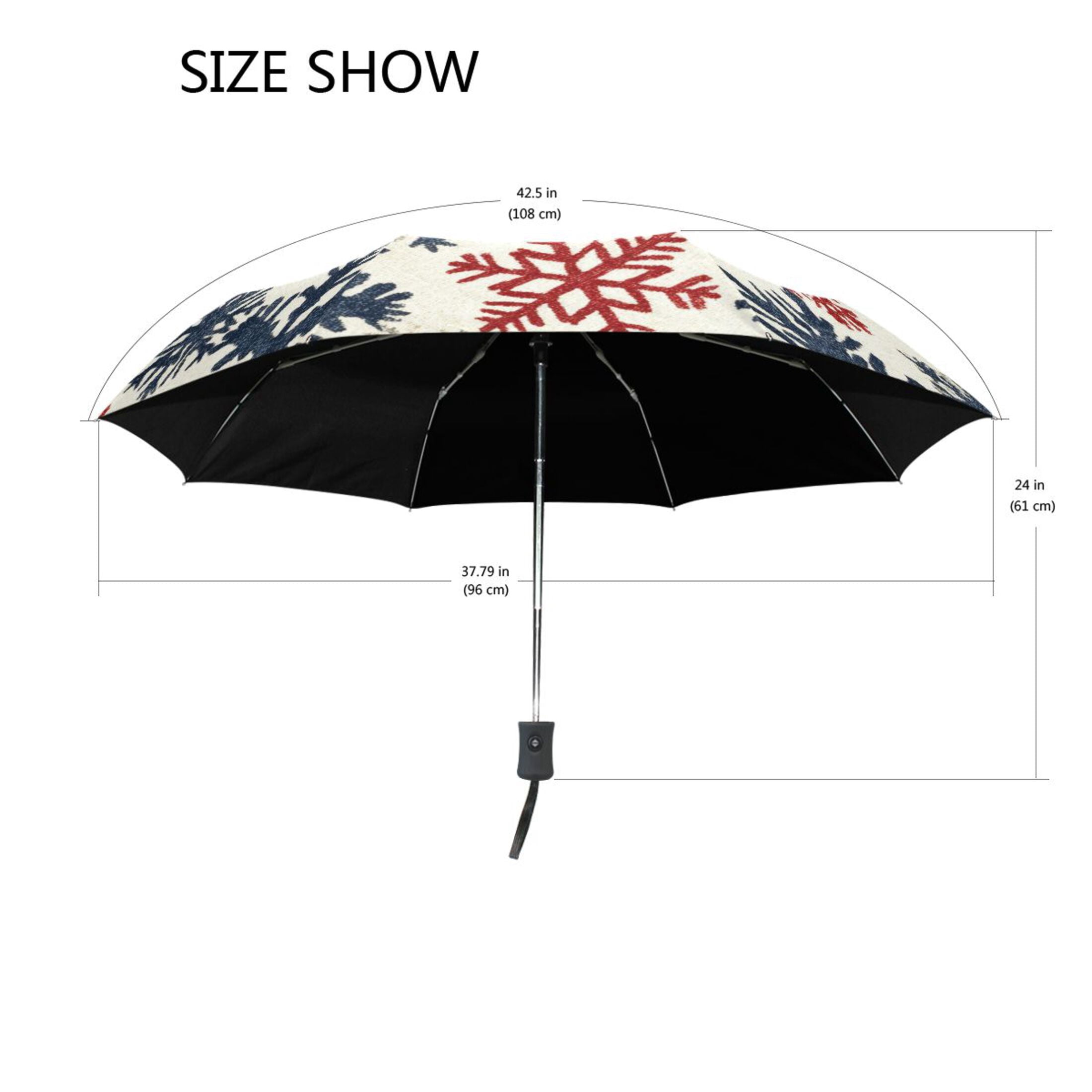 YAZAOO One-Touch Auto Open Close Rain Umbrella With Creative Red White and Blue Snowflakes Pattern