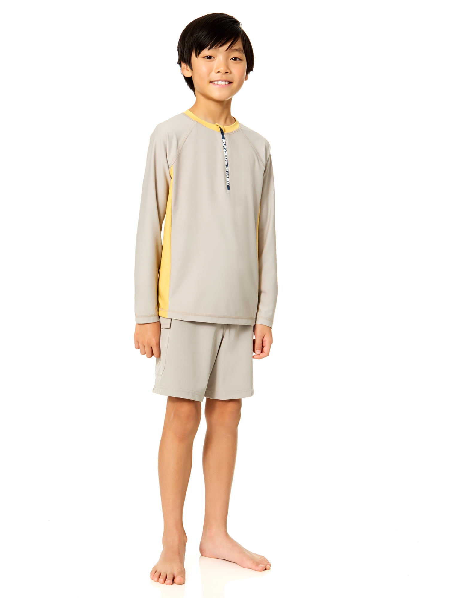 Rugged Shark Boys Long Sleeve Half Zip Rash Guard, Sizes 4-18