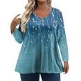 thumbnail image 2 of TQWQT Women's Plus Size Tops 4x-5x Fall Long Sleeve Tops Floral Graphic T-Shirt V Neck Shirts Loose Casual Womens Clothing Blue L, 2 of 6