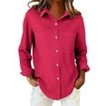 thumbnail image 3 of Casual Shirts for Women Long Sleeve Button Down Blouses Fall 2026 Solid Color Trendy Tops Womens Button Down Shirts Long Sleeve Cotton Gauze Tops Casual Collared Blouses Loose Fit, 3 of 7
