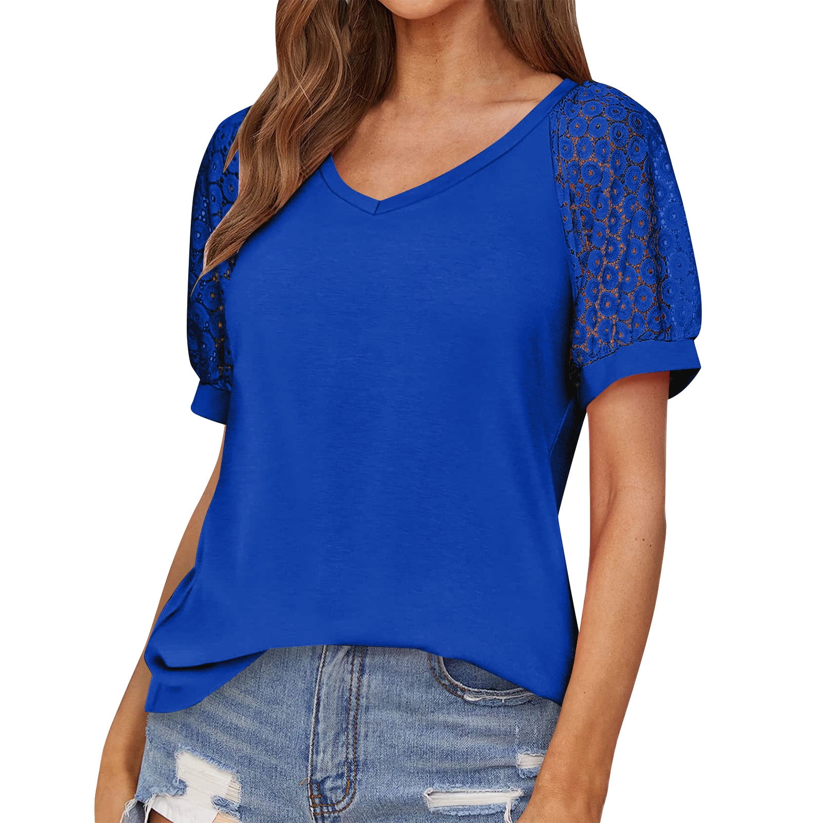Solid Color Shirts For Women Irregular Hem Tops For Women Womens Summer Tops V Neck T Shirts