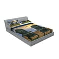 thumbnail image 2 of Ambesonne Beach Fitted Sheet & Pillow Sham Set, Lakeside at Sunset Park, Queen, Navy Green, 2 of 2