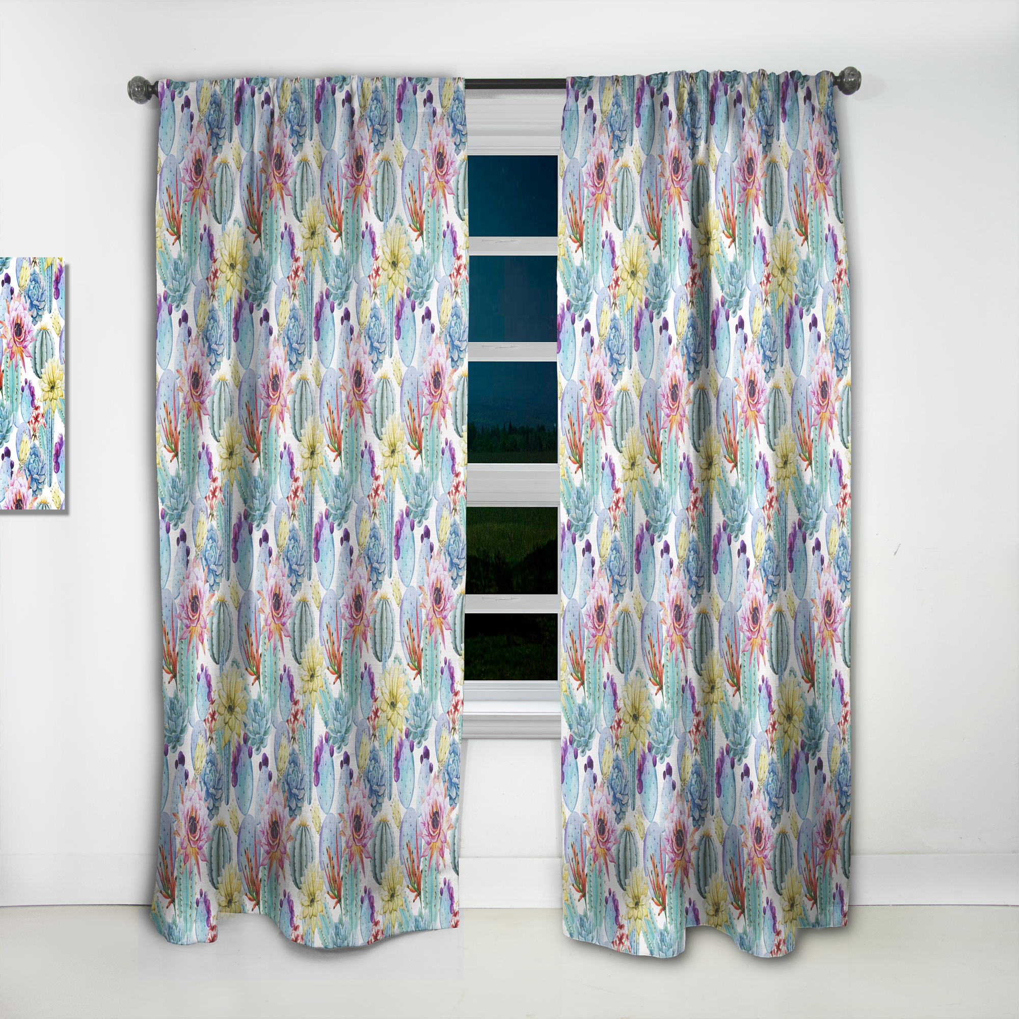 Designart 'Blossoming Tropical Flower With Cactus' Floral Curtain Panel