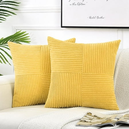 

Fancy Homi 2 Packs Yellow Decorative Throw Pillow Covers 16x16 Inch for Living Room Couch Bed Sofa Rustic Farmhouse Boho Home Decor Soft Corss Corduroy Patchwork Accent Square Cushion Case